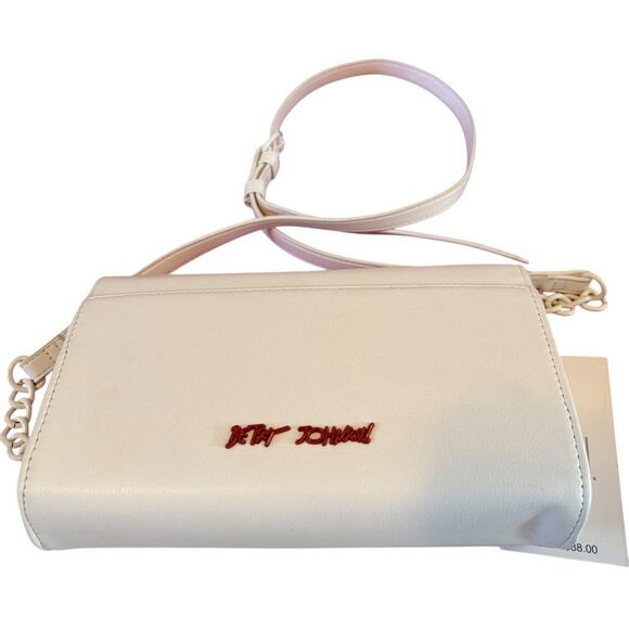 Adorable Betsy Johnson Off-White Crossbody w/ Red Heart Tacs. - Picture 5 of 8